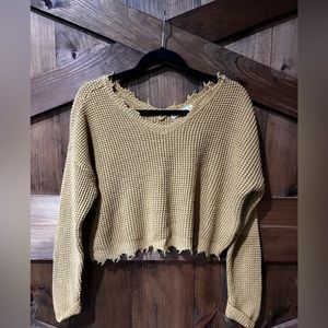 moon&madison Mustard Knit Cropped Sweater. Small.